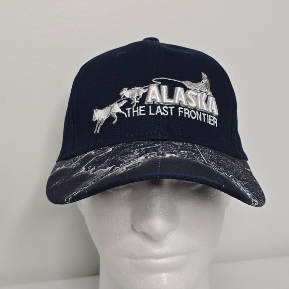 Alaska The Last Frontier Sled Dogs Graphic Blue Hat Cap Souvenir Arctic Circle - Picture 2 of 9